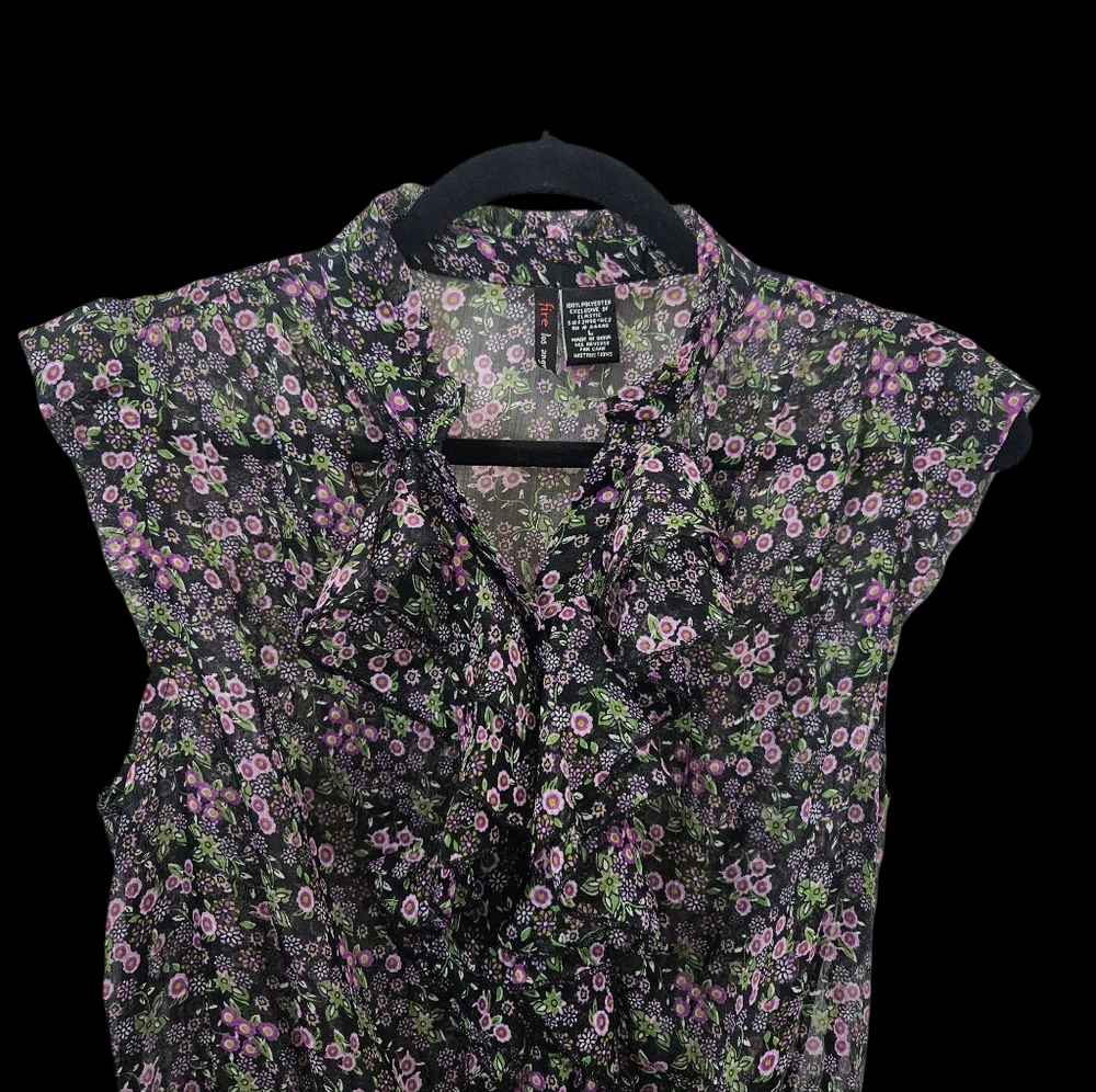 Fire Los Angeles Ruffled Sheer Floral Top Size Large - Picture 6 of 13